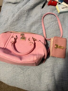 Juicy Couture Pink Embossed Satchel with Matching Card Case